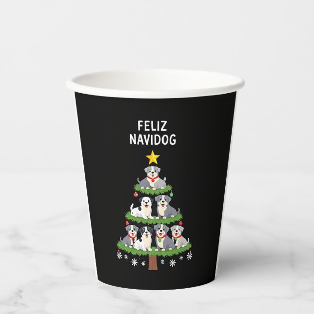 Feliz Navidog Christmas Dog T-Shirt, Funny Cute Xm Paper Cups (Front)
