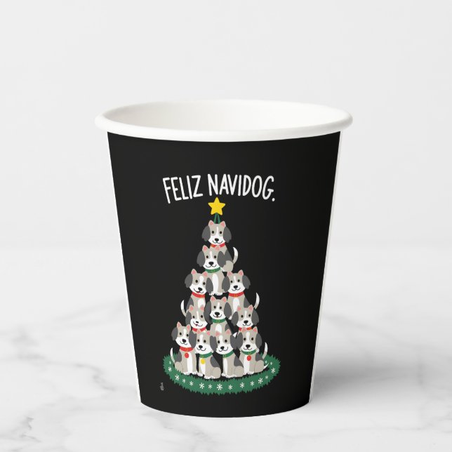 Feliz Navidog Christmas Dog T-Shirt, Funny Cute Xm Paper Cups (Front)