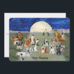 Feliz Navidog Christmas Dogs Cartoon Holiday Card<br><div class="desc">Here are 17 wet-nosed cartoon dogs of Christmas singing / howls for the holidays at the full moon with a cute tree and musical note in the background. Front text: "Feliz Navidog". On the back is a linen texture, with a singing dog and a little Christmas tree and text reads...</div>