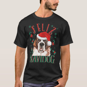 Feliz Navidog Cute Saint Bernard Dog Wearing Chris T-Shirt