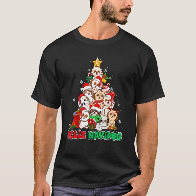 Feliz Navidog Feliz Navidad Christmas Shih Tzu Dog T-Shirt (Front)