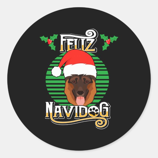 Feliz Navidog German Shepherd Dog Holiday Merry Ch Classic Round Sticker (Front)