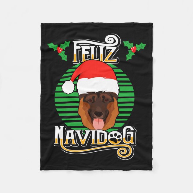 Feliz Navidog German Shepherd Dog Holiday Merry Ch Fleece Blanket (Front)