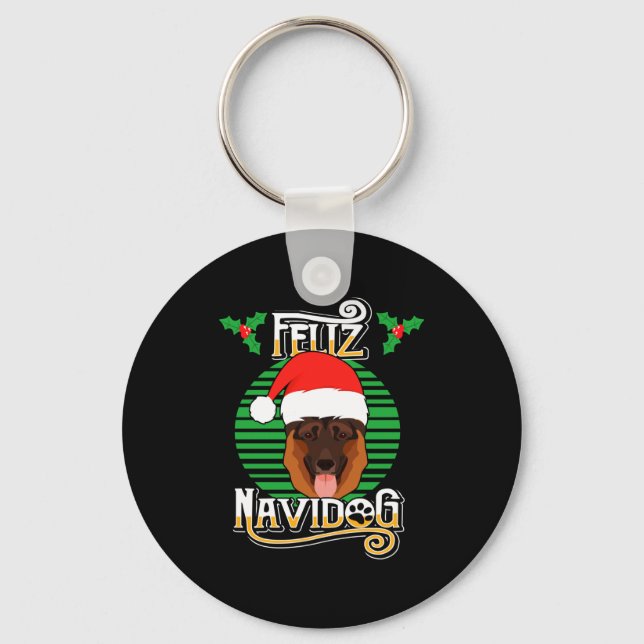 Feliz Navidog German Shepherd Dog Holiday Merry Ch Keychain (Front)