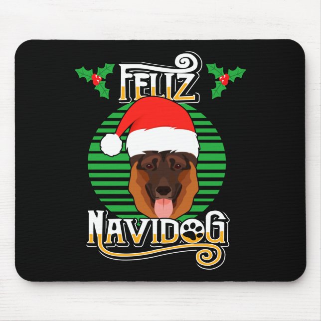 Feliz Navidog German Shepherd Dog Holiday Merry Ch Mouse Pad (Front)