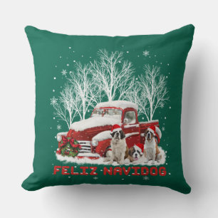 Feliz Navidog Saint Bernard Christmas Dog Lovers Throw Pillow