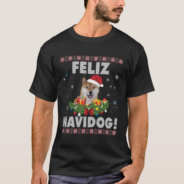 Feliz Navidog Shiba Inu Dog Ugly Sweater Santa Chr (Front)