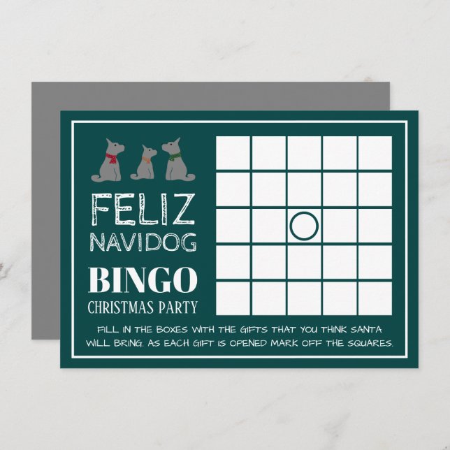 Feliz Navidog, Spanish Christmas Party Bingo Invitation (Front/Back)