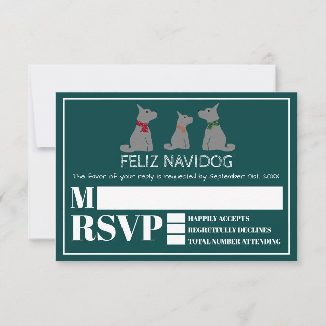 Feliz Navidog, Spanish Christmas Party RSVP Card (Front)