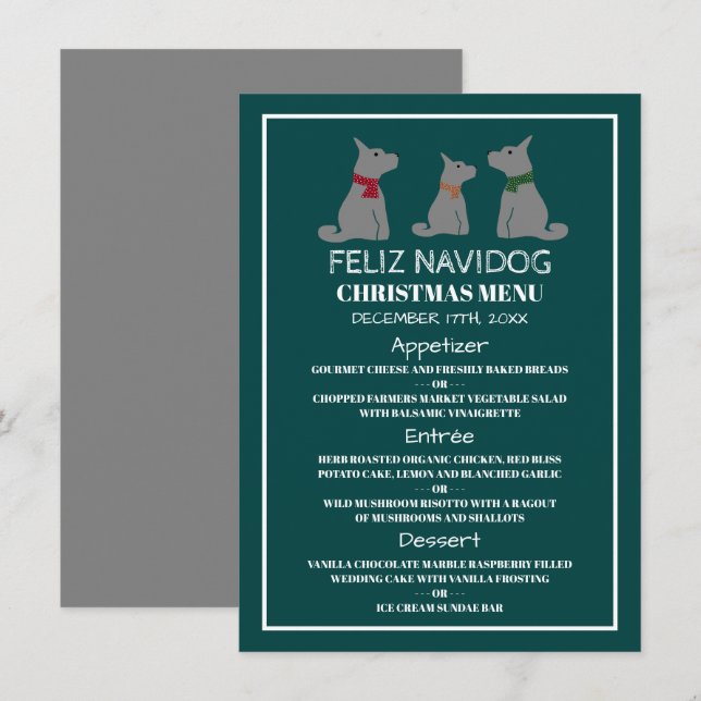 Feliz Navidog, Spanish Style Christmas Menu Invitation (Front/Back)
