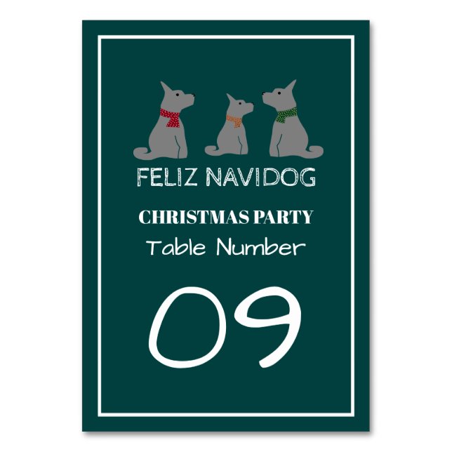 Feliz Navidog, Spanish Style Christmas Table No. Table Number (Front)