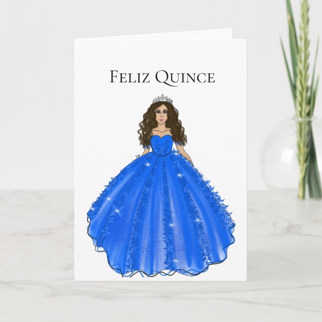 Feliz Quince - Blue Quinceañera Birthday Card  (Front)