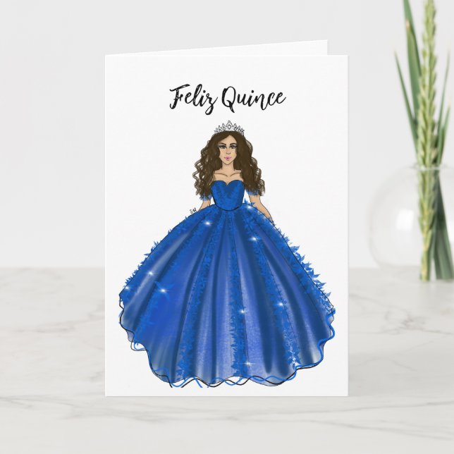 Feliz Quince - Dark Blue Quinceañera Birthday  Card (Front)