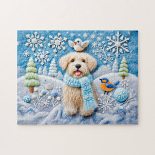 Felt Dog in Snowy Winter Scene Jigsaw Puzzle