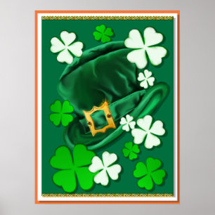 Felt Irish Hat and Shamrocks Poster