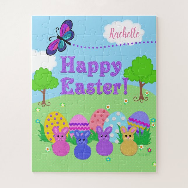 Felt Look Easter Bunnies and Eggs | You Customize Jigsaw Puzzle (Vertical)