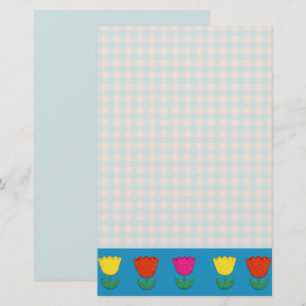 Felt Look Tulips and Gingham Checks Country Style Stationery
