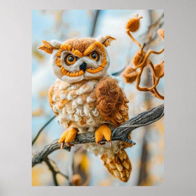 Felt Owl Sitting on a Branch Poster (Front)