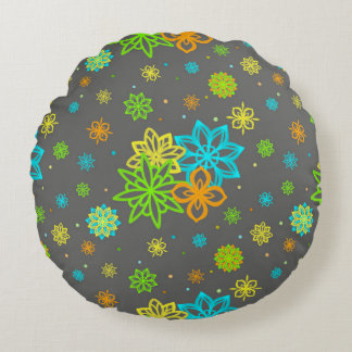 Felt Tip Flowers - Emmy Pattern Round Pillow