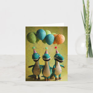 Felted Crocodile Party Greeting Card