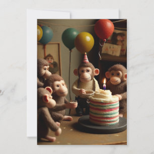 Felted Monkeys Birthday Party Flat Greeting Card