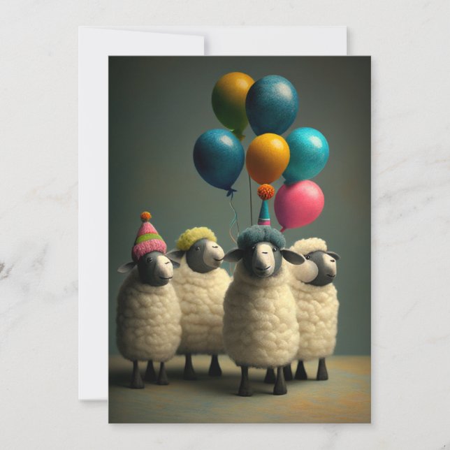 Felted Sheep Birthday Party Flat Greeting Card (Front)
