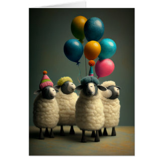 Felted Sheep Birthday Party Folded Greeting Card