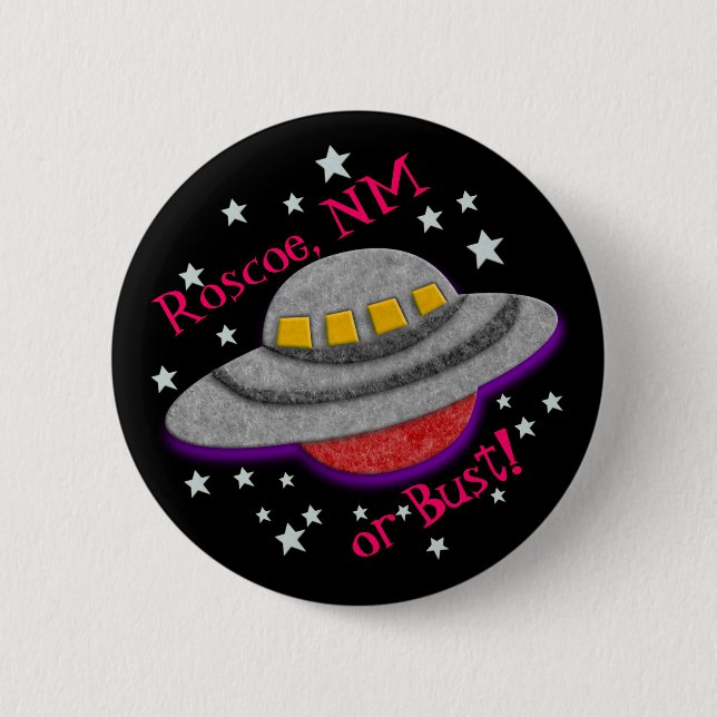 Felted UFO - Roscoe NM or Bust! 2 Inch Round Button (Front)