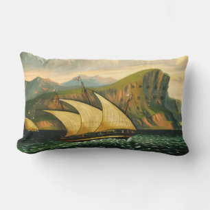 Felucca off Gibraltar by Thomas Chambers Lumbar Pillow