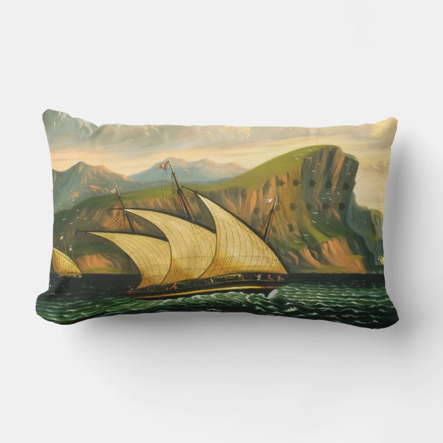 Felucca off Gibraltar by Thomas Chambers Lumbar Pillow (Front)