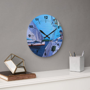 Feluccas on the Nile Painting by Alfred Fox Large Clock