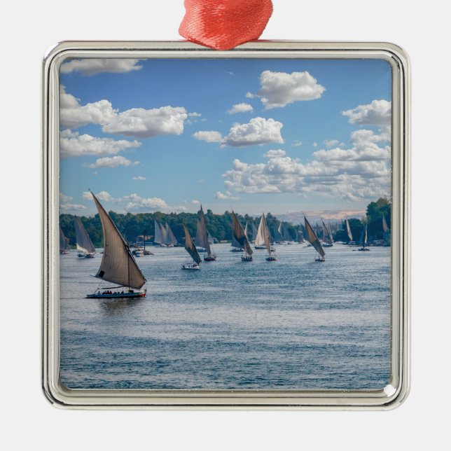 Feluccas sailing along the Nile - Aswan, Egypt Metal Ornament (Front)