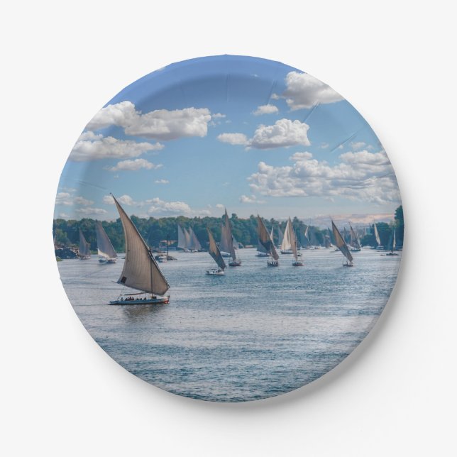 Feluccas sailing along the Nile - Aswan, Egypt Paper Plate (Front)