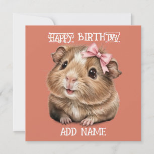 Fem Guinea pig: Baby Animal Pastel bow & Flowers Card
