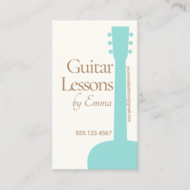 Female Acoustic Guitar Teacher Guitarist Business Card (Front)