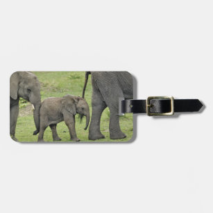 Female African Elephant with baby, Loxodonta 3 Luggage Tag