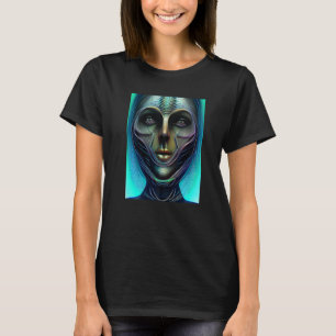 Female Alien Cyborg Visitor from an Organic Green  T-Shirt