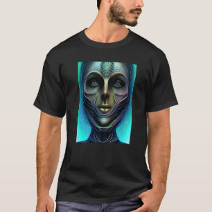 Female Alien Cyborg Visitor from an Organic Green  T-Shirt