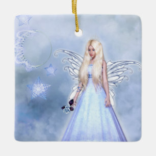 Female angel in blue ceramic ornament