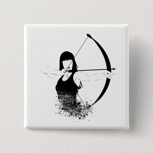 Female Archer 2 Inch Square Button (Front)