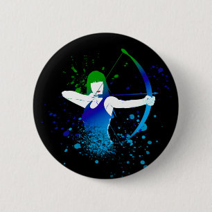 Female Archer Paint Splash 2 Inch Round Button
