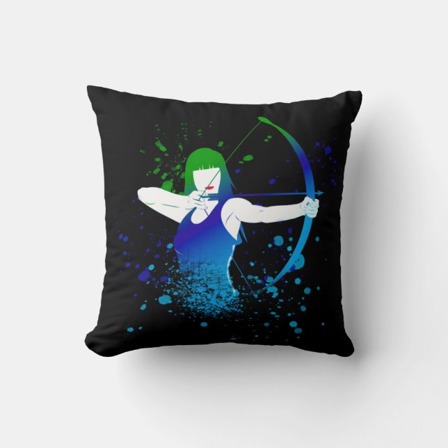 Female Archer Paint Splash Throw Pillow (Front)