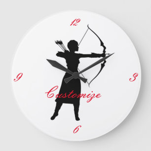Female Archer Silhouette Thunder_Cove Large Clock