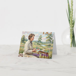 Female Artist Painting Flowers in a Field Birthday Thank You Card