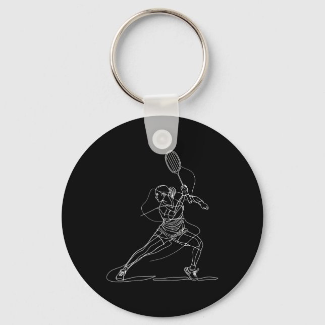 Female Badminton Player Drawing Shuttle Game For G Keychain (Front)