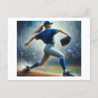 Female Baseball Pitcher,  Postcard