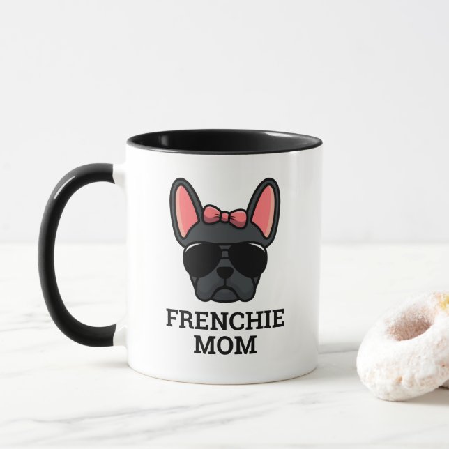 Female Black French Bulldog Frenchie Dog Mom Mug (With Donut)