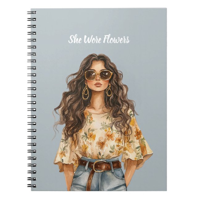 Female Blouse Jeans Flowers   Notebook (Front)