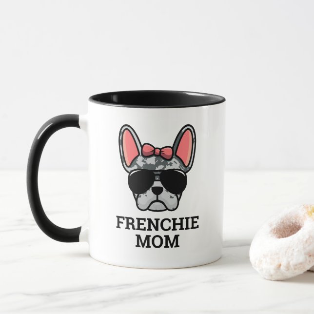 Female Blue Merle French Bulldog Frenchie Dog Mom  Mug (With Donut)
