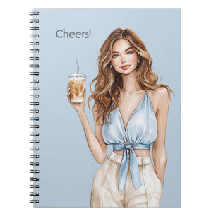 Female Blue Top Cheers Drink Notebook